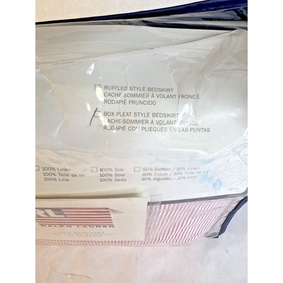 New Ralph Lauren King Bedskirt Fresh Pond Stripe Denim Red White Box Pleat Style - Picture 6 of 9